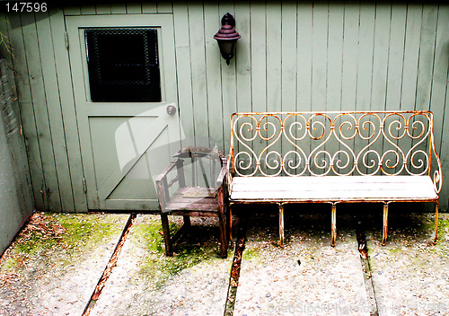 Image of Antique furniture in outdoor garden