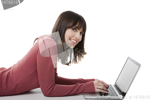 Image of Beautiful woman with laptop