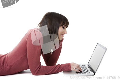Image of Beautiful woman with laptop