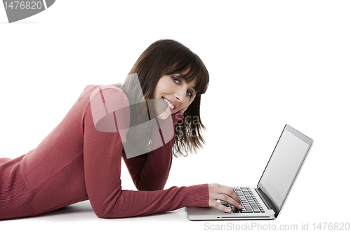 Image of Beautiful woman with laptop