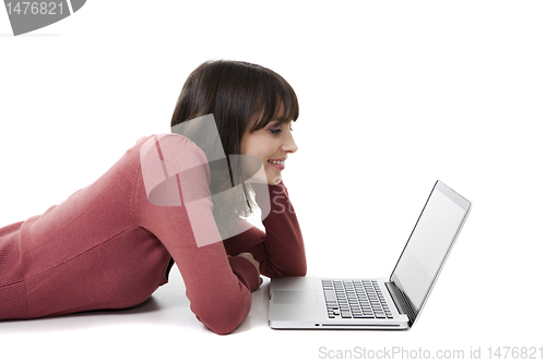 Image of Beautiful woman with laptop