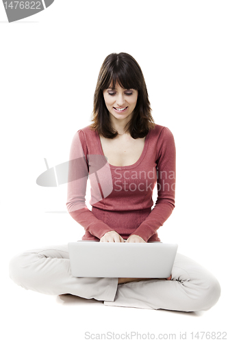 Image of Beautiful woman with laptop
