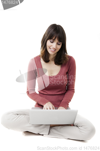 Image of Beautiful woman with laptop