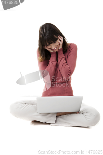 Image of Beautiful woman with laptop