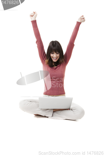 Image of Beautiful woman with laptop