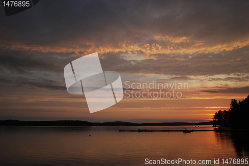 Image of Sunset colours of the sky and water of lake Kuuhankavesi in Cent