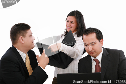 Image of Business people discussing the growth of income at a table in th