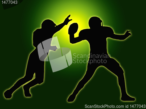 Image of Green Glow Silhouette American Football Quarterback and Defender