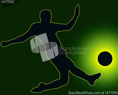 Image of Green Back Sport Silhouette Soccer player kicking ball