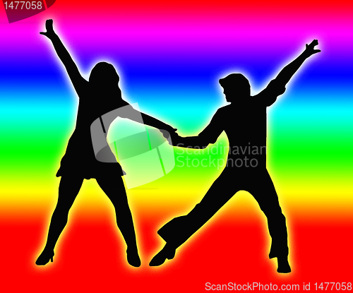 Image of Color Bands Back Dancing Couple 70s