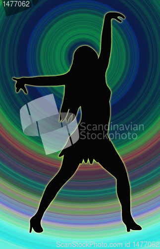 Image of Color Circle Back Dancing Girl Spread Arms Pose