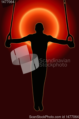 Image of Sunset Back Sport Silhouette Gymnast on Rings