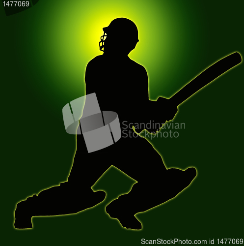 Image of Green Gold Back Sport Silhouette - Cricket Batsman