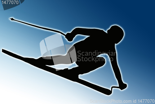 Image of Blue Back Sport Silhouette - Speeding Skier