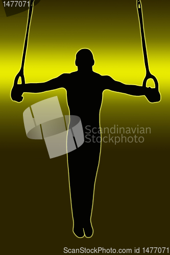 Image of Green Gold Back Sport Silhouette - Gymnast on Rings