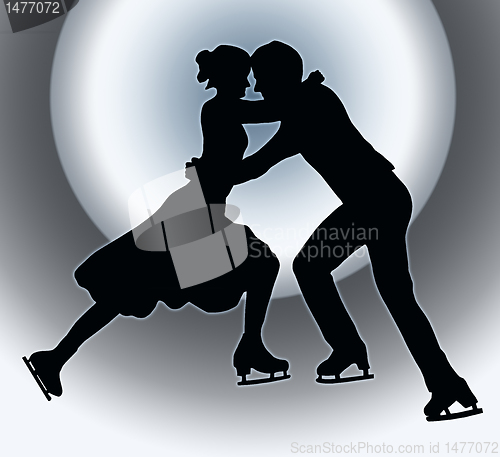 Image of Spotlight Back Silhouette Ice Skater Couple Embrace