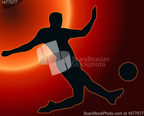 Image of Sunset Back Sport Silhouette Soccer player kicking ball