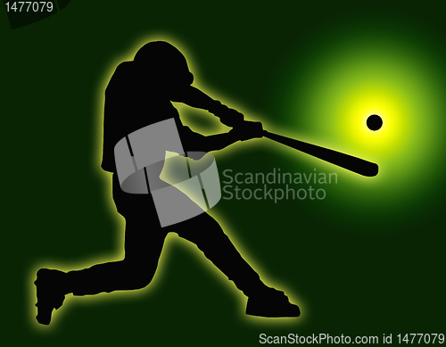 Image of Green Back Baseball Batter Hitting Ball