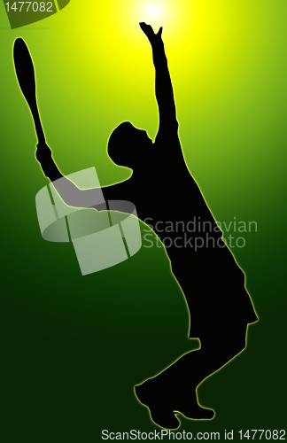 Image of Green Glow Sport Silhouette - Tennis Player Serving