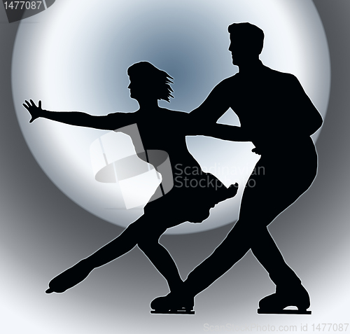 Image of Spotlight Back Silhouette Ice Skater Couple Side by Side