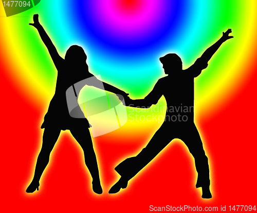 Image of Color Circles Dancing Couple 70s