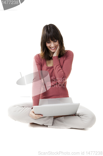Image of Beautiful woman with laptop
