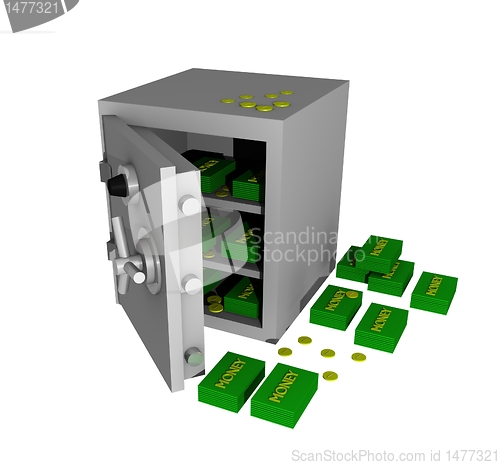 Image of bank safe with money 3d
