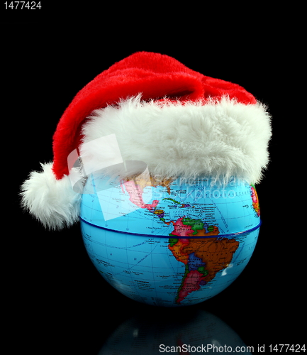 Image of Globe Santa's hat.