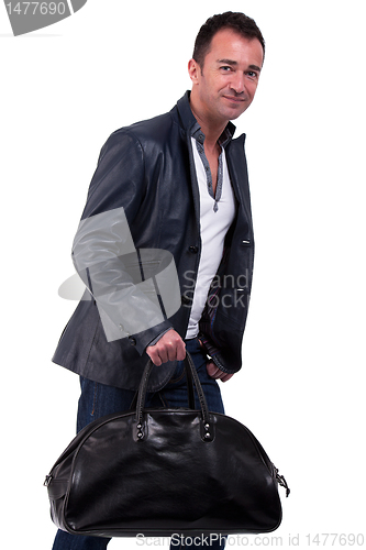 Image of Portrait of a mature man with a handbag