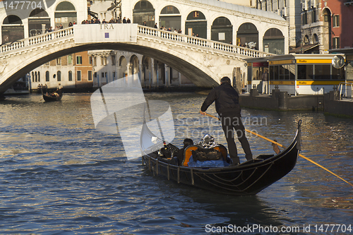 Image of Gondolas near the Rialto bridge