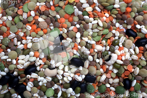 Image of Mix of black and red string bean, lentil, green and yellow peas