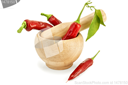 Image of Fresh chili peppers in mortar