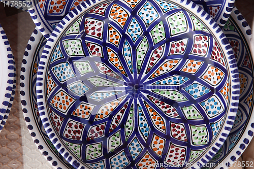 Image of Tunisian colorful oriental pottery, detail