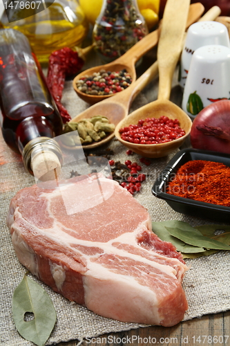 Image of Fresh raw pork meat and spices.