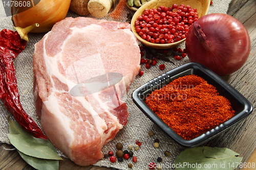 Image of Fresh raw pork meat and spices.