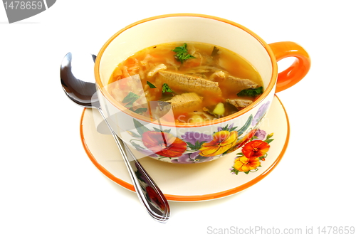 Image of Soup of the sauerkraut in a bowl. 