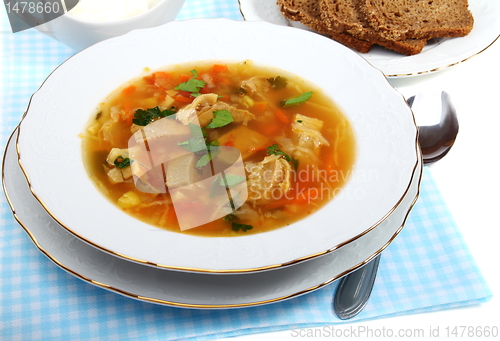 Image of Soup of sauerkraut and meat.