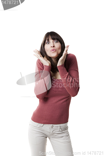 Image of Beautiful woman blowing a kiss