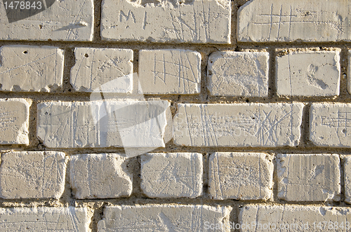 Image of Wall made of white brick closeup background.