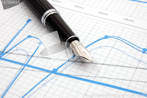 Image of fountain pen on business chart