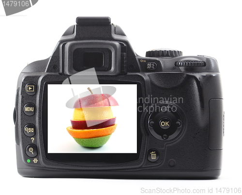 Image of apple fruit in digital camera