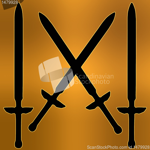 Image of Coat of Arms Golden Cross Sword Silhouette 