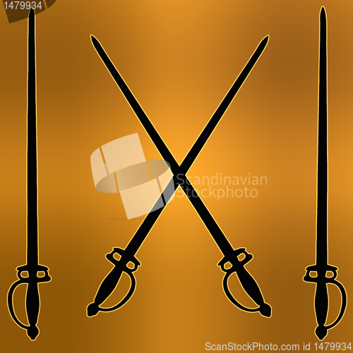 Image of Coat of Arms Golden Cross Sword Silhouette 