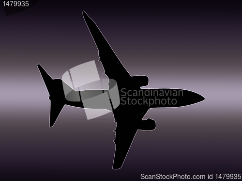 Image of Twin Jet Airplane Isolated Silhouette in Purple Sky