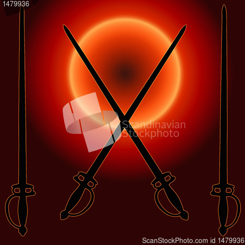 Image of Coat of Arms Sunset Sword Silhouette 