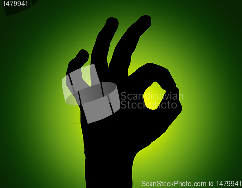 Image of Silhouette All Fine Hand on Green Colored Background