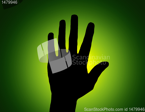 Image of Silhouette Stop Hand on Green Colored Background