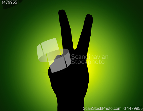 Image of Silhouette Piece Hand on Green Colored Background