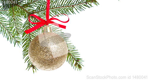 Image of christmas balls hanging from tree