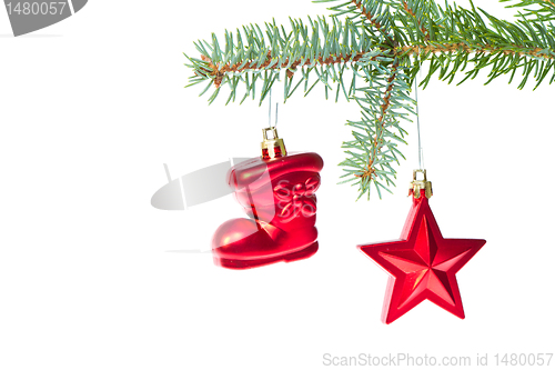 Image of red christmas decoration on the tree